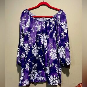 Cathy Daniels 3x Purple (various shades) and White Floral Sparkle Shirt/Blouse